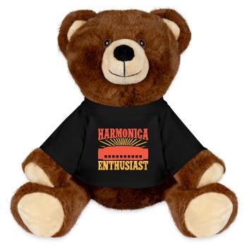 Funny Harmonica Player Enthusiast Harmonica - MiniFeet® RecycelBär® Braun - Schwarz - Vorne
