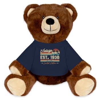 Vintage Geburtstagsgeschenk 1938 - MiniFeet® RecycelBär® Braun - French Navy - Vorne
