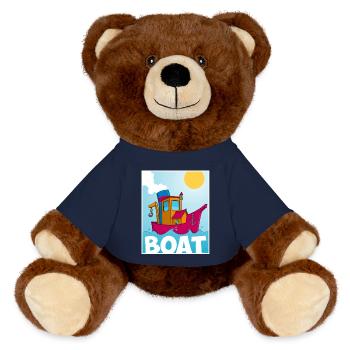 Cartoon-Bild eines lustigen Schleppers - MiniFeet® RecycelBär® Braun - French Navy - Vorne