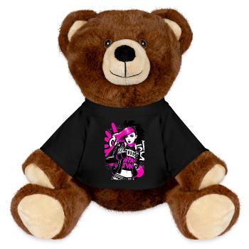Urban Punk Straßenkunst mit neonpinken Akzenten - MiniFeet® RecycelBär® Braun - Schwarz - Vorne
