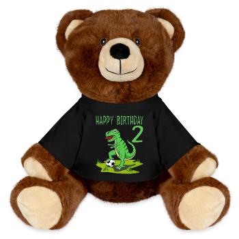 Dinosaur Rex Football 2 Happy Birthday Green - MiniFeet® RecycelBär® Teddy Bear Brown - black - Front