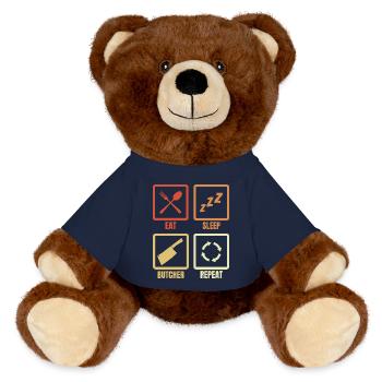 Essen Schlafen Metzgern Wiederholen - MiniFeet® RecycelBär® Braun - French Navy - Vorne