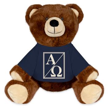 Christlich Alpha Omega Zeichen Des Glaubens - MiniFeet® RecycelBär® Braun - French Navy - Vorne