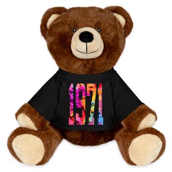 BUNT 55. GEBURTSTAG 1971 - MiniFeet® RecycelBär® Braun - Schwarz - Vorne