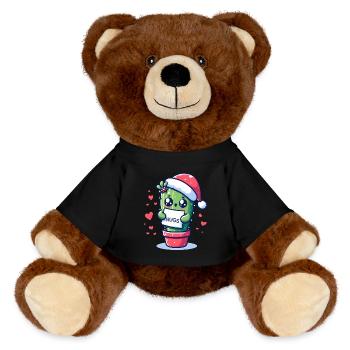 funny cactus meme for christmas wants hugs - MiniFeet® RecycelBär® Teddy Bear Brown - black - Front