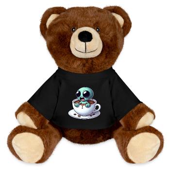 Alien Alien Coffee Drinker Caffeine - MiniFeet® RecycelBär® Teddy Bear Brown - black - Front