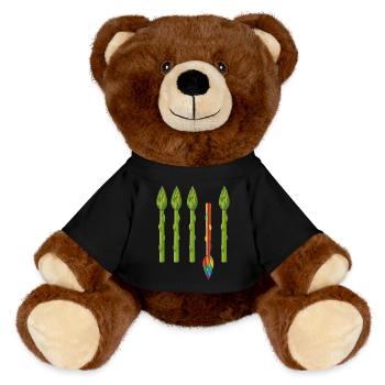 Four green asparagus and one colorful asparagus - MiniFeet® RecycelBär® Teddy Bear Brown - black - Front
