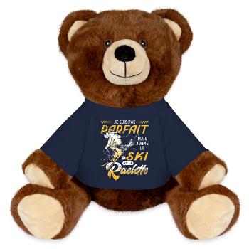 Ski pas parfait j aime le ski et raclette - Nounours RecycelBär® marron - bleu marine - Devant