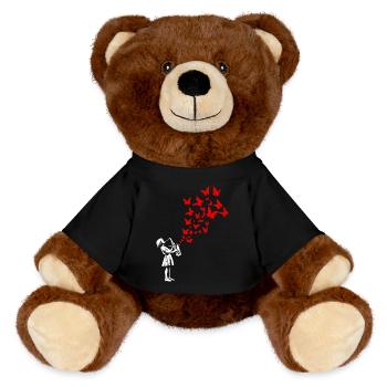 Girl playing saxophone in street art style - MiniFeet® RecycelBär® Teddy Bear Brown - black - Front