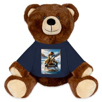 Eine Echse bei einer Schlittenfahrt - MiniFeet® RecycelBär® Braun - French Navy - Vorne