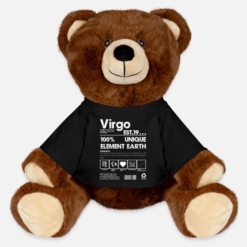 Virgo Earth Element 100% Unique Logo - MiniFeet® RecycelBär® Teddy Bear Brown - black