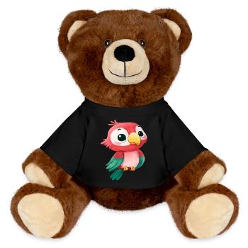Niedlicher Kawaii Papagei – Bunter Cartoon Vogel Design - MiniFeet® RecycelBär® Braun - Schwarz - Vorne