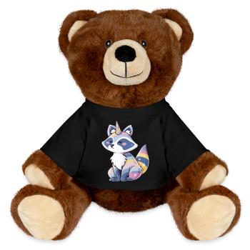 Niedliches Waschbär-Einhorn, pastellfarbenes Regenbogen-Tierdesign - MiniFeet® RecycelBär® Braun - Schwarz - Vorne