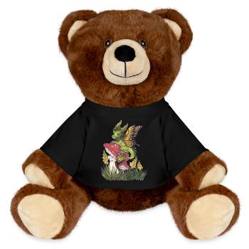 Dragon de la forêt sur champignon papillon mignon - Nounours RecycelBär® marron - noir - Devant