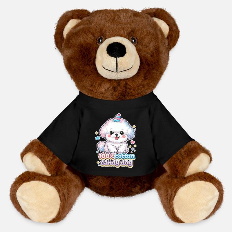 Cotton Candy Dog - cute Bichon Frisé dog Design - MiniFeet® RecycelBär® Teddy Bear Brown - black