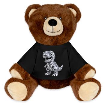 Süßer Dino T-Rex Disco Glitzer 80s 90s - MiniFeet® RecycelBär® Braun - Schwarz - Vorne