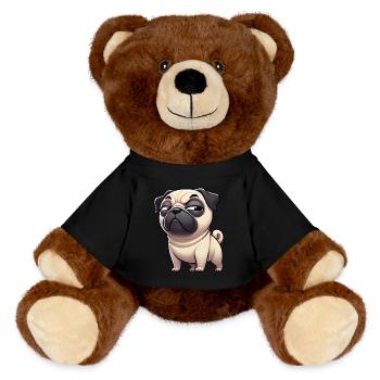 Skeptical Funny Pug Cartoon Dog - MiniFeet® RecycelBär® Teddy Bear Brown - black - Front