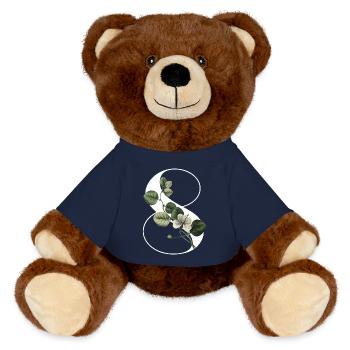 Nummer 8 Grüne Blumen - 8. Blumengeburtstag - MiniFeet® RecycelBär® Braun - French Navy - Vorne