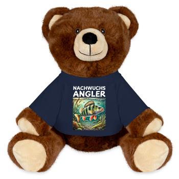 Nachwuchs Angler - Flussbarsch Motiv - MiniFeet® RecycelBär® Braun - French Navy - Vorne