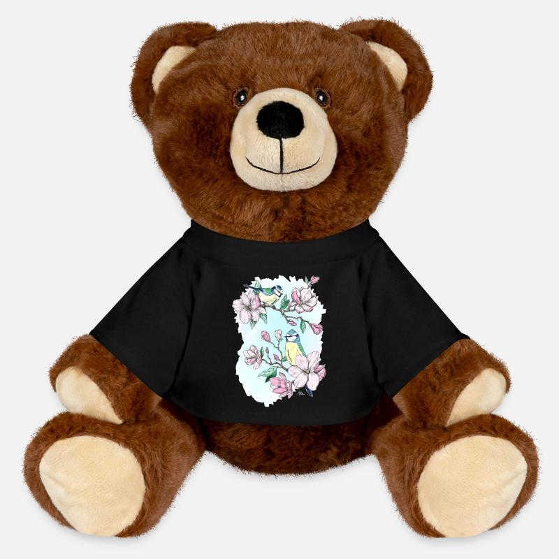 Bleu et magnolias - Nounours RecycelBär® marron - noir
