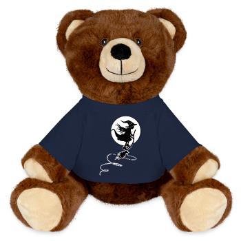 Sorcière volant au clair de lune - Halloween Design - Nounours RecycelBär® marron - bleu marine - Devant