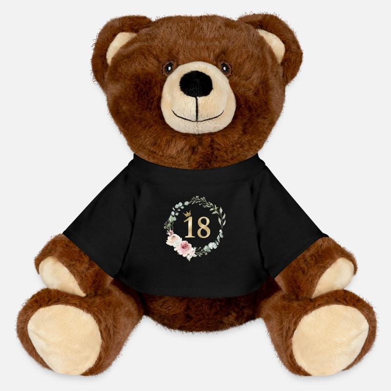 Numéro 18, Couronne de fleurs, personnalisable - Nounours RecycelBär® marron - noir