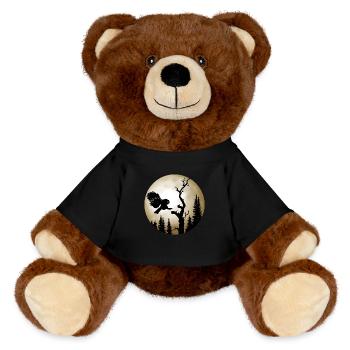 Tawny owl in front of the moon - MiniFeet® RecycelBär® Teddy Bear Brown - black - Front