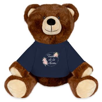 The bride's team pink flower-matching tshirt - MiniFeet® RecycelBär® Teddy Bear Brown - french navy - Front