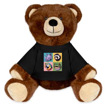 Popart bunt Nashorn Mader Papagei Frosch blau grün - MiniFeet® RecycelBär® Braun - Schwarz - Vorne