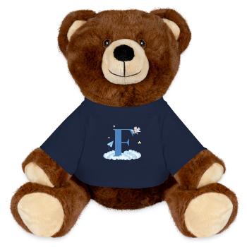 Letter f blue clouds airplane child - MiniFeet® RecycelBär® Teddy Bear Brown - french navy - Front