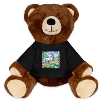 Licorne avec des elfes dans un paysage fantastique - Nounours RecycelBär® marron - noir - Devant