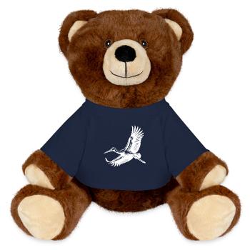 Eleganter Storchen Vogel im Flug - MiniFeet® RecycelBär® Braun - French Navy - Vorne
