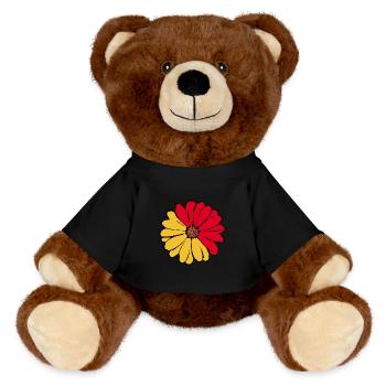 70s Flower Pattern - MiniFeet® RecycelBär® Teddy Bear Brown - black - Front