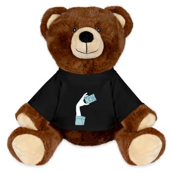 Bitte lächeln / Kamera / Foto / Selfie / Medien - MiniFeet® RecycelBär® Braun - Schwarz - Vorne