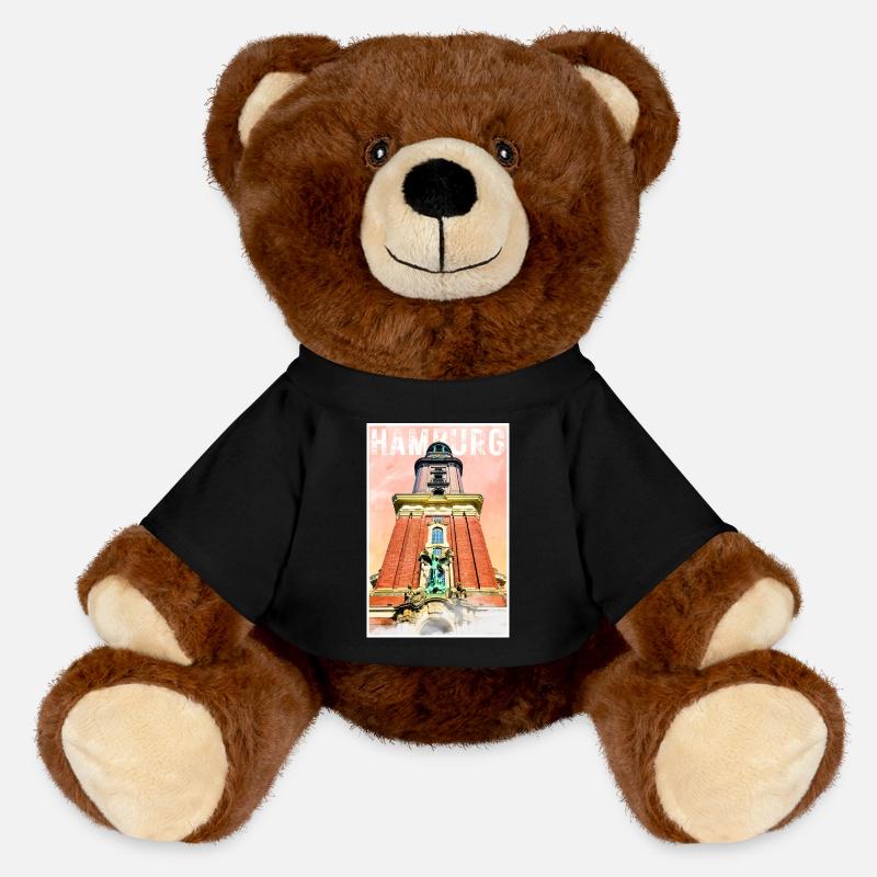Affiche de voyage vintage à Hambourg avec l’église Saint-Michel - Nounours RecycelBär® marron - noir