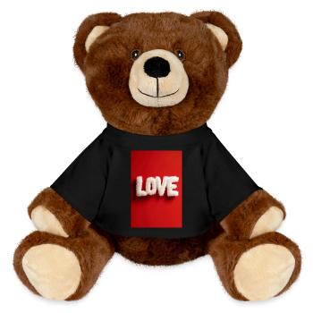 Pelzige LIEBE auf rotem Hintergrund - MiniFeet® RecycelBär® Braun - Schwarz - Vorne
