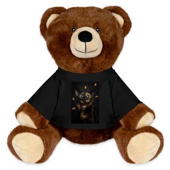 Excited Cat Loves Treats - MiniFeet® RecycelBär® Teddy Bear Brown - black - Front