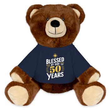 50th Anniversary Celebration Design - MiniFeet® RecycelBär® Teddy Bear Brown - french navy - Front