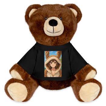 Bunny Hoodie Anime Charm - MiniFeet® RecycelBär® Teddy Bear Brown - black - Front