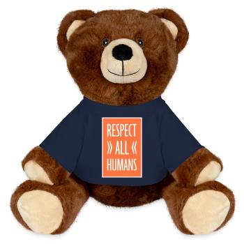 Respect All Humans Statement Menschlichkeit Spruch - MiniFeet® RecycelBär® Braun - French Navy - Vorne