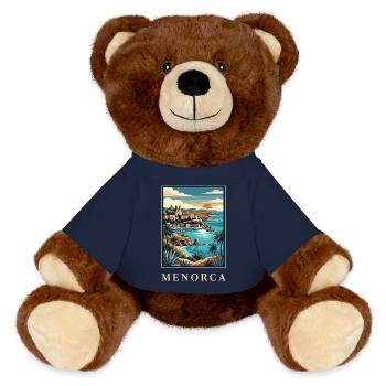 Menorca Cliffside Coast Poster Spain Travel Poster - MiniFeet® RecycelBär® Teddy Bear Brown - french navy - Front