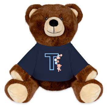 Blue Letter T Bear - MiniFeet® RecycelBär® Teddy Bear Brown - french navy - Front