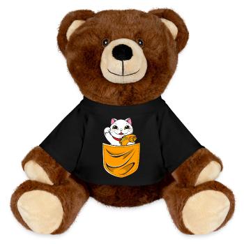 Maneki Neko Japan Glücksbringer - MiniFeet® RecycelBär® Braun - Schwarz - Vorne