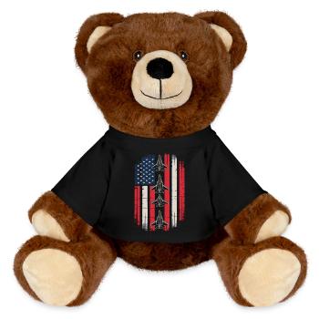 Jet Fighter USA Flag – Pilot Airplane - MiniFeet® RecycelBär® Teddy Bear Brown - black - Front