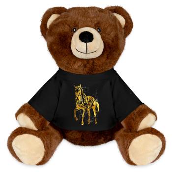 Reiten - Reiterin - Reitschule - Pferd in Gold - MiniFeet® RecycelBär® Braun - Schwarz - Vorne