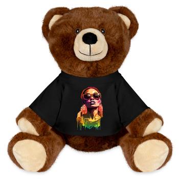 Beautiful female paint art Face colorful woman - MiniFeet® RecycelBär® Teddy Bear Brown - black - Front