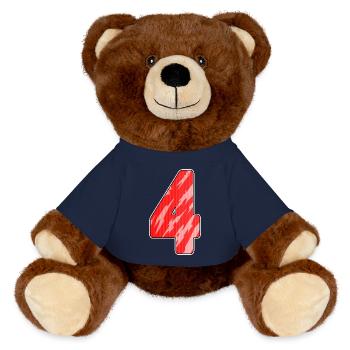 4 - Four Number Number Pattern Red - MiniFeet® RecycelBär® Teddy Bear Brown - french navy - Front