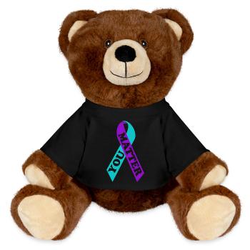YOU MATTER Suicide Awareness Ribbon - MiniFeet® RecycelBär® Braun - Schwarz - Vorne