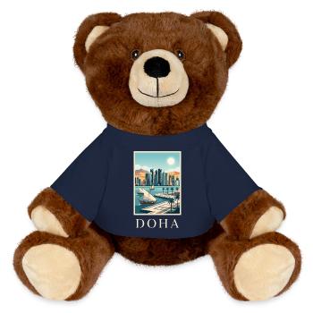 Doha Waterfront Cityscape Qatar Travel Poster - MiniFeet® RecycelBär® Teddy Bear Brown - french navy - Front
