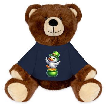 Süße St. Patrick's Day Ente Zylinder Kleeblatt - MiniFeet® RecycelBär® Braun - French Navy - Vorne